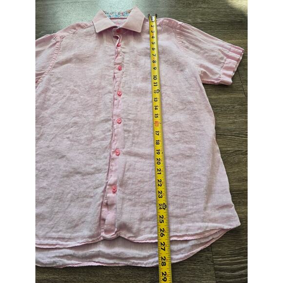 Bertigo Men’s S Pink 100% Linen Short Sleeve Button Up Shirt Summer Casual Smart - Picture 5 of 8